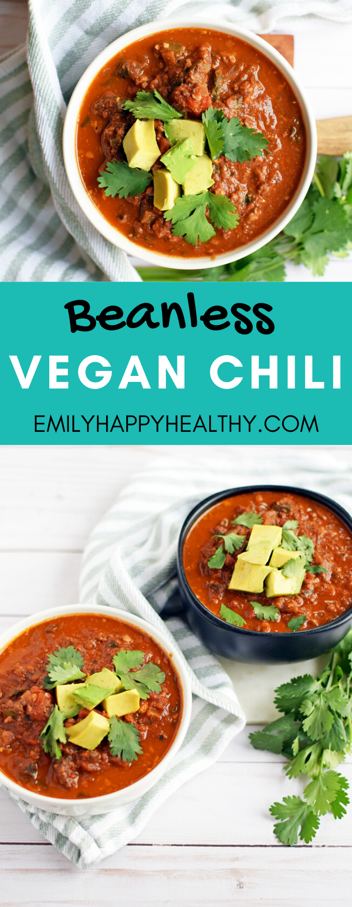 Healthy Vegan Beanless Chili Recipe - Emily Happy Healthy