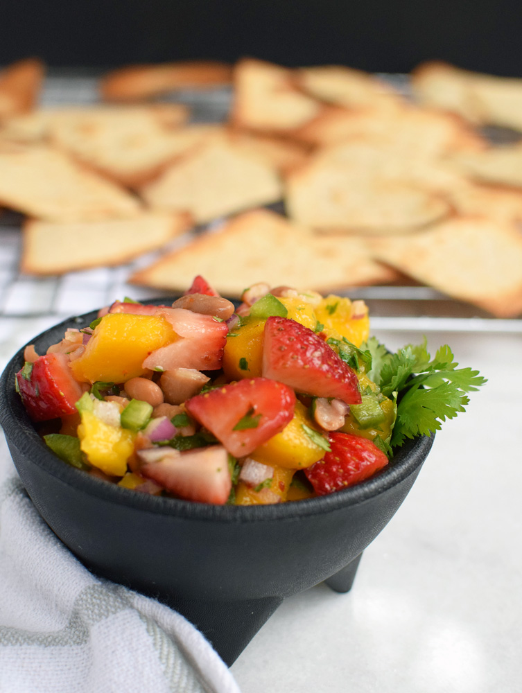 Strawberry Mango Salsa w chips - Emily Happy Healthy